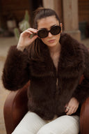 Veste fausse fourrure femme marron hiver tendance pas chère Constance