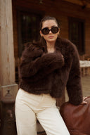 Veste fausse fourrure femme marron hiver tendance pas chère Constance