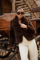 Veste fausse fourrure femme marron hiver tendance pas chère Constance