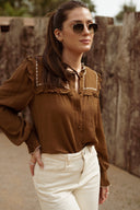 Chemise kaki femme hiver brodée manches longues béryl