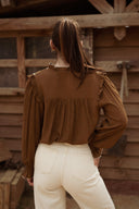 Chemise kaki femme hiver brodée manches longues béryl