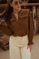 Chemise kaki femme hiver brodée manches longues béryl