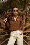 Chemise kaki femme hiver brodée manches longues béryl