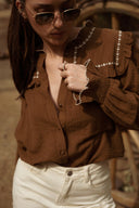 Chemise kaki femme hiver brodée manches longues béryl