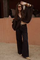 Pull noeud marron femme Pablo grosse maille laine chaud hiver tendance