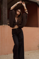 Pull noeud marron femme Pablo grosse maille laine chaud hiver tendance