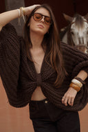 Pull noeud marron femme Pablo grosse maille laine chaud hiver tendance