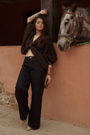 Pull noeud marron femme Pablo grosse maille laine chaud hiver tendance