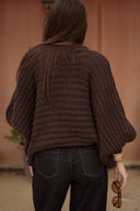 Pull noeud marron femme Pablo grosse maille laine chaud hiver tendance