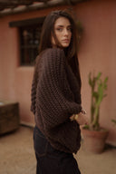 Pull noeud marron femme Pablo grosse maille laine chaud hiver tendance