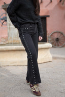 Jean droit gris foncé hiver femme avec clous sur la jambe Bolky