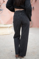 Jean droit gris foncé hiver femme avec clous sur la jambe Bolky