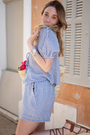 Ensemble femme été short et blouse vichy bleu ciel Bonjo