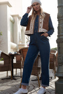 Gilet camel sans manches en daim femme bohème ethnique Hendrick