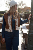 Gilet camel sans manches en daim femme bohème ethnique Hendrick