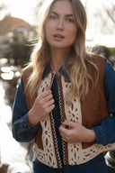 Gilet camel sans manches en daim femme bohème ethnique Hendrick