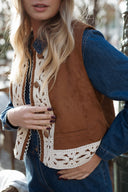 Gilet camel sans manches en daim femme bohème ethnique Hendrick