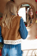 Gilet camel sans manches en daim femme bohème ethnique Hendrick