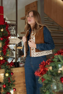 Gilet camel sans manches en daim femme bohème ethnique Hendrick