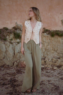 Gilet sans manches beige bohème été femme perles Mael