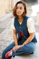 Gilet sans manches femme en jean avec moumoute Max