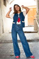 Gilet sans manches femme en jean avec moumoute Max