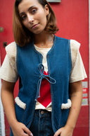 Gilet sans manches femme en jean avec moumoute Max