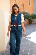 Gilet sans manches femme en jean avec moumoute Max