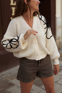 Gilet court ecru femme avec fleurs oversize Meryl