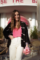 Gilet kimono noir femme broderies chaud doux Motown