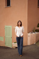 Gilet classique beige femme mi saison avec boutons dores Pedro