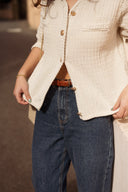 Gilet classique beige femme mi saison avec boutons dores Pedro