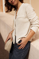 Gilet classique beige femme mi saison avec boutons dores Pedro