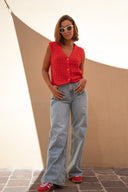 Gilet en maille sans manches rouge femme Uriel