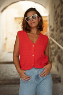 Gilet en maille sans manches rouge femme Uriel