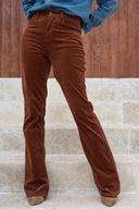 Jean patte d'elephant marron velours femme camel