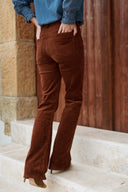 Jean patte d'elephant marron velours femme camel