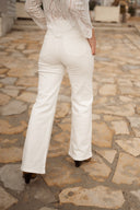 Jean patte d'éléphant femme blanc taille haute été flare Bruce