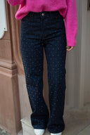 Jean taille haute brut femme hiver large avec strass Clay