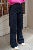 Jean taille haute brut femme hiver large avec strass Clay