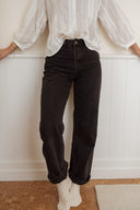 Jean large coupe évasée taille haute femme gris foncé hiver Joey