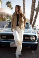 Jean large taille haute beige femme printemps été Joshua