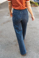 Jean taille haute à pinces évasé bleu femme Senzo