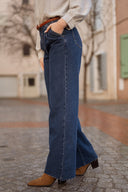 Jean taille haute large femme bleu foncé brut Daryl