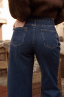 Jean taille haute large femme bleu foncé brut Daryl