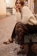 jupe longue femme noire satinée dentelle hiver tendance Marilou