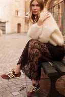 jupe longue femme noire satinée dentelle hiver tendance Marilou