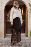 jupe longue femme noire satinée dentelle hiver tendance Marilou