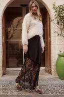 jupe longue femme noire satinée dentelle hiver tendance Marilou