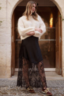 jupe longue femme noire satinée dentelle hiver tendance Marilou